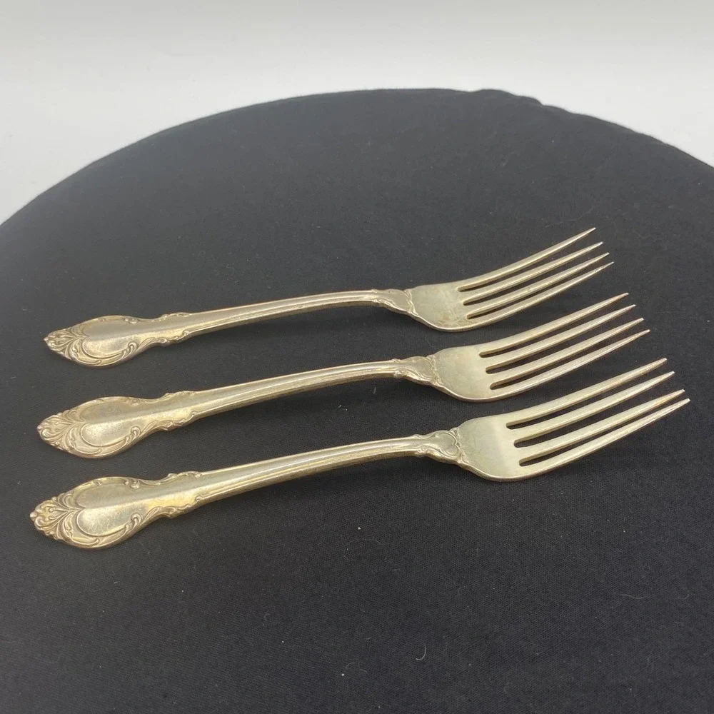 Holmes & Edwards IS 7.5in Dinner Forks 3pc Heart Silver Fashion Silverplate 1954